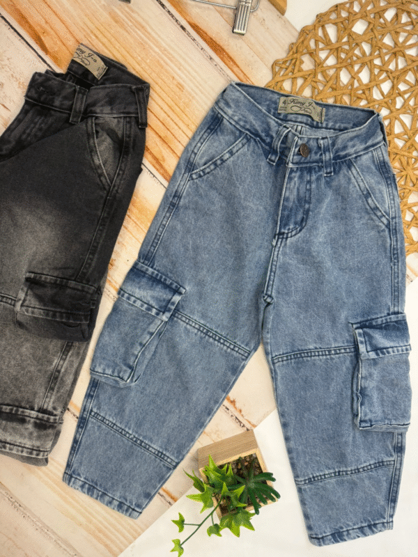 pantalón baggy de jean (unisex) con bolsillos cargo